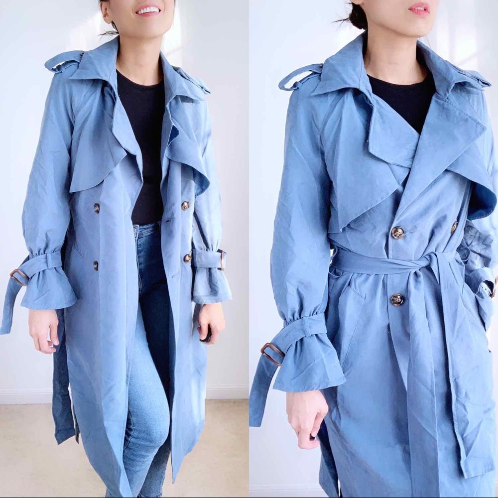Last 1 Metal Blue Trench Coat - Picture 4 of 7